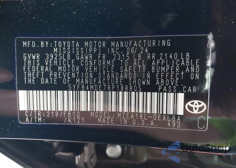 2024 Toyota Corolla Le z USA, uszkodzony, nr VIN 5YFB4MDE7RP188805